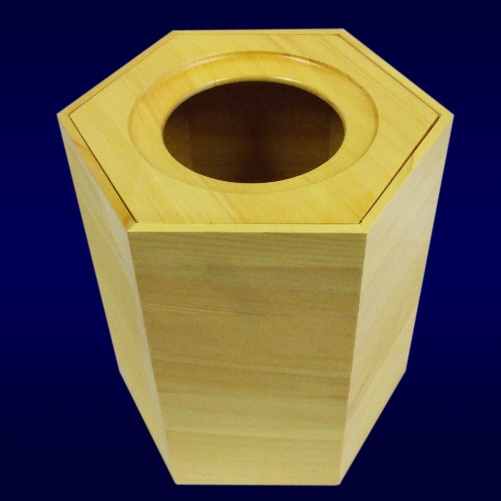 Amazon｜銘木 天然木曽ひのき 【木製 ゴミ箱 六角型 】 日本製 社寺